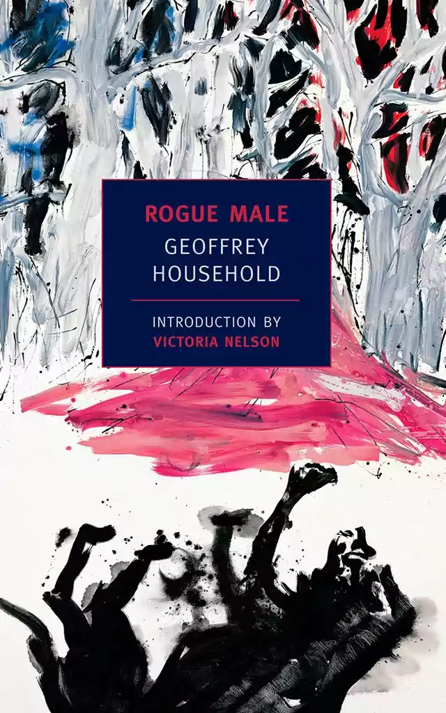 cover of Geoffrey Household's Rogue Male, abstract painting of beast hunting in trees